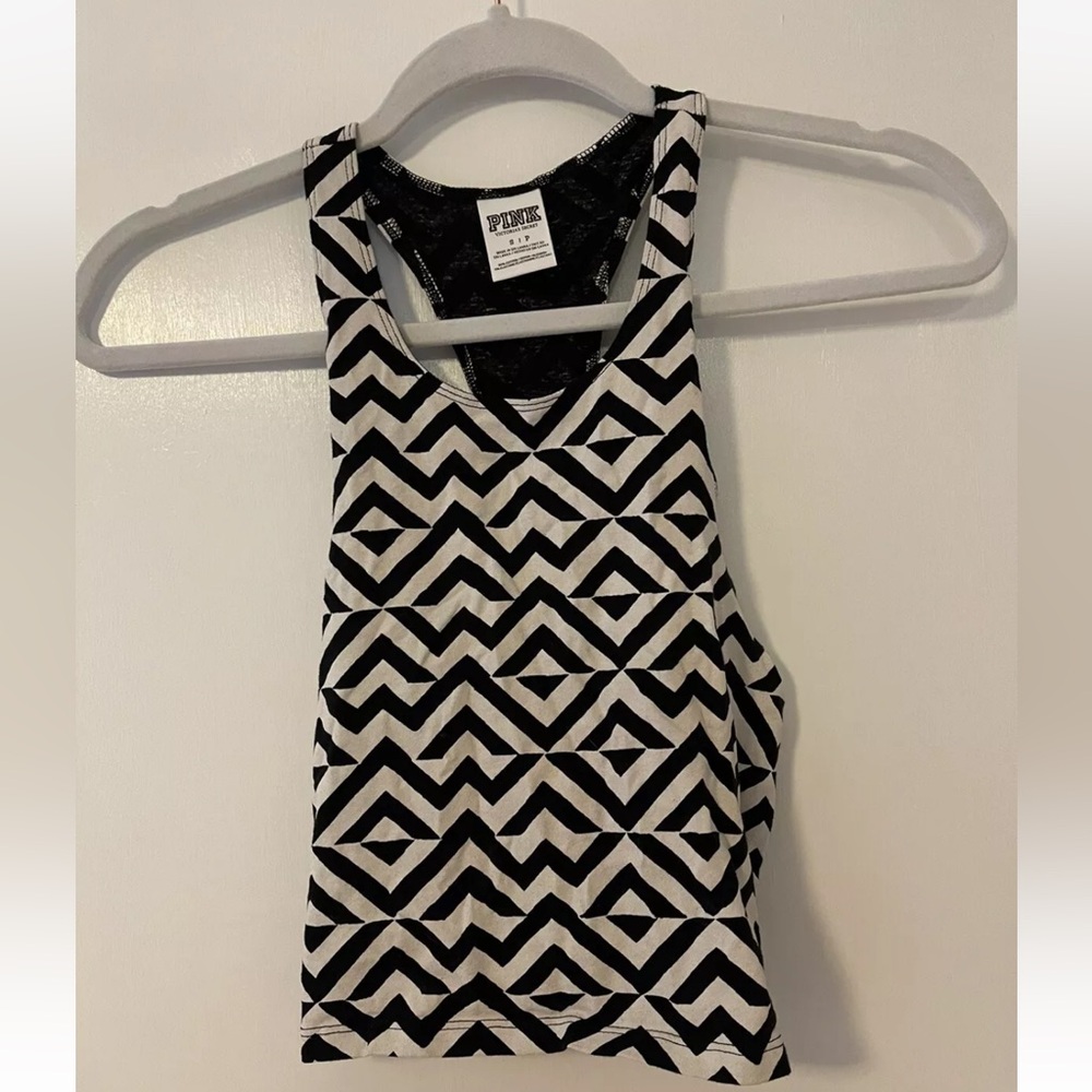 VS PINK Size S Geometric Black Striped Crop Tank Top
